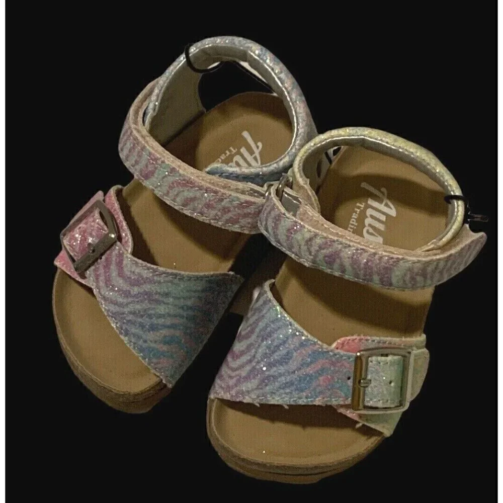Austin Trading Co Girls 5D Sandals Pastel Glitter Faux Suede Footbed